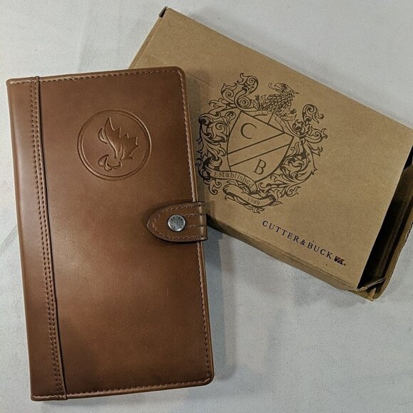 Cutter & Buck Genuine Leather Passport Folder Brown ID Travel Wallet NEW - Picture 2 of 13